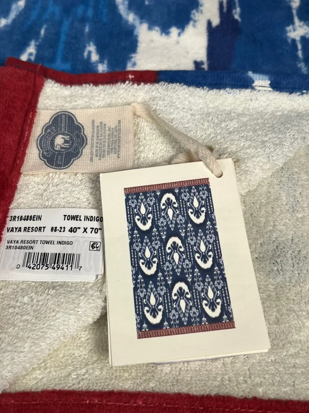John Robshaw Vaya Indigo Ikat Print Beach Towel - NEW